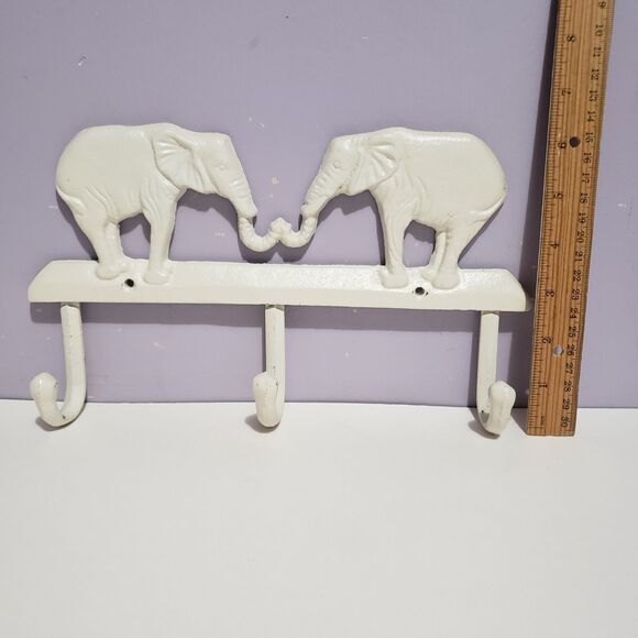 Metal Elephant Coat Key Wall Hook Hanger White Heavy Duty 10" × 6" - Picture 2 of 6